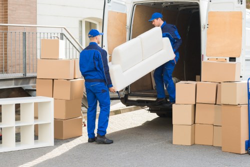 Office removals planning in Northwood with boxes and desk setup